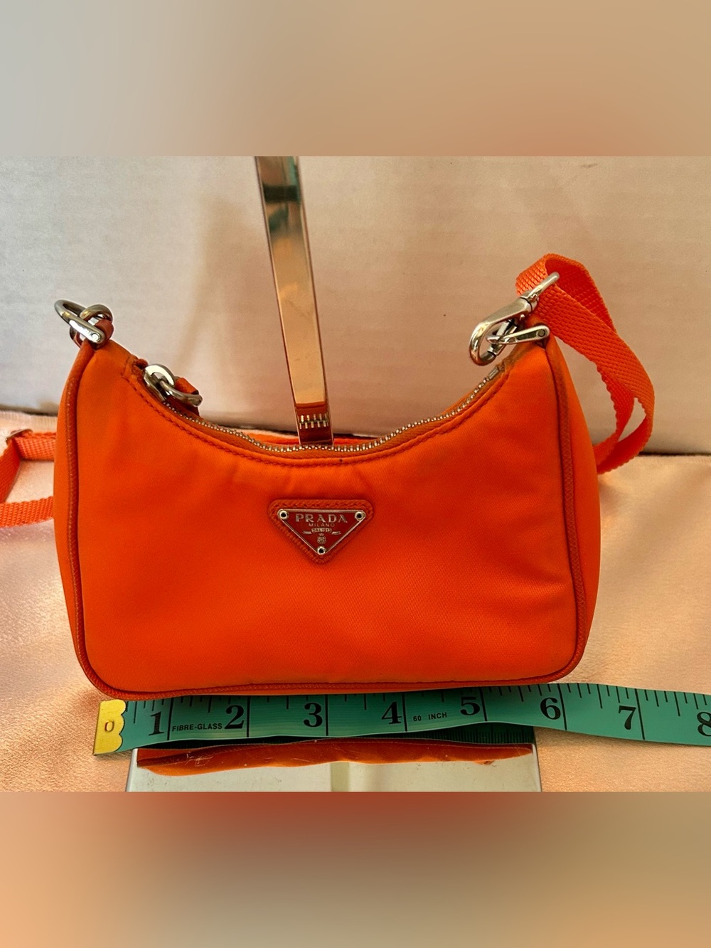 Auth. Prada Orange Tessuto Nylon MINI Bag - Picture 14 of 15